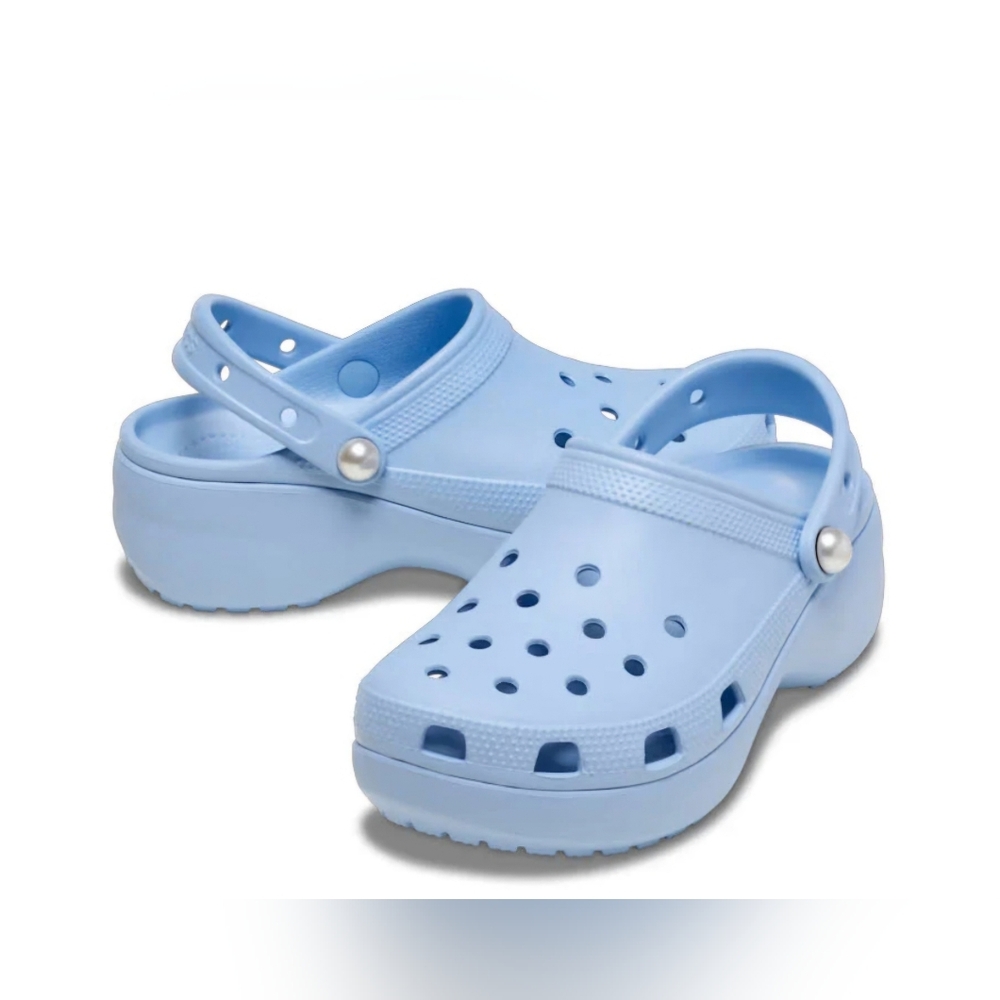 New CROCS Womens CLASSIC PLATFORM CLOG 206750 Blue Slip On Sandals Size 10